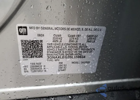 2025 Chevrolet Equinox Rs z USA, uszkodzony, nr VIN 3GNAXLEG3SL159664